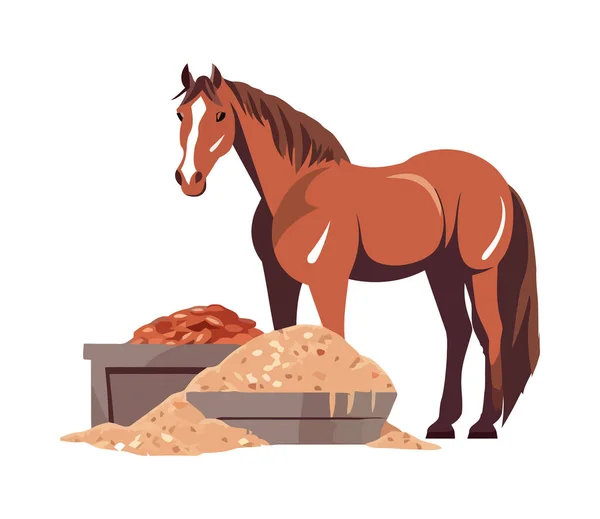 Leuke Cartoon Paarden Voedsel Pictogram Geïsoleerd — Stockvector