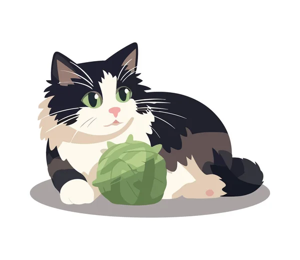 Cute Cat Playing Green Toy Icon Isolated — Stock Vector
