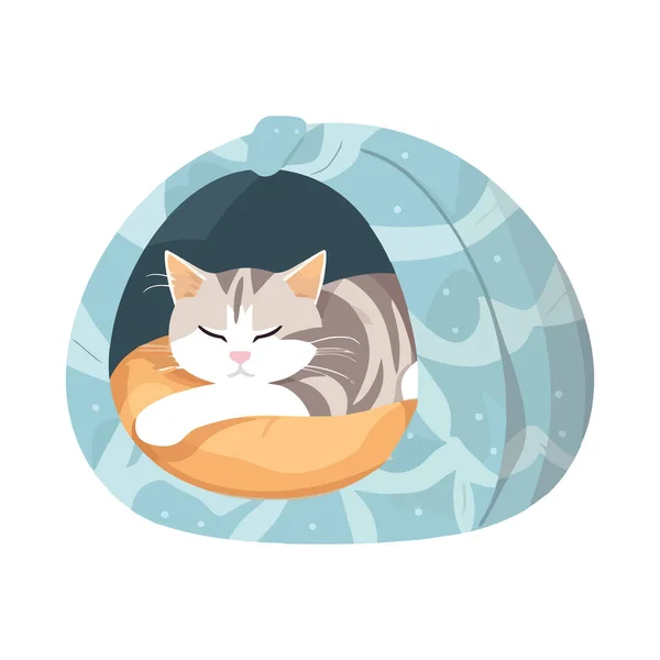 Stock vector Cute sleeping kitten on bed icon isolated