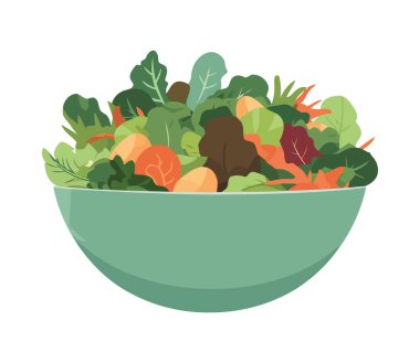 Sağlıklı sebze ikonlu taze organik salata kasesi.