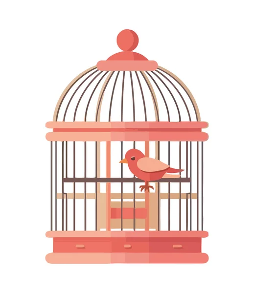 可爱的小鸟被困在华丽的鸟笼装饰图标中被隔离 — 图库矢量图片