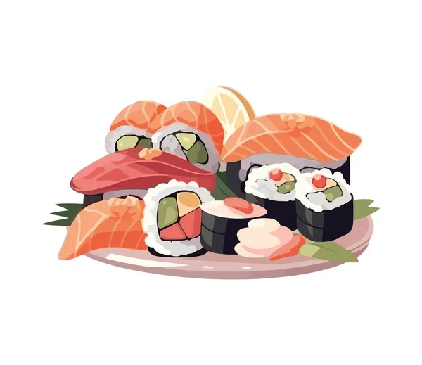 グルメシーフード 新鮮な刺身 巻き寿司のアイコンが孤立 — ストックベクタ