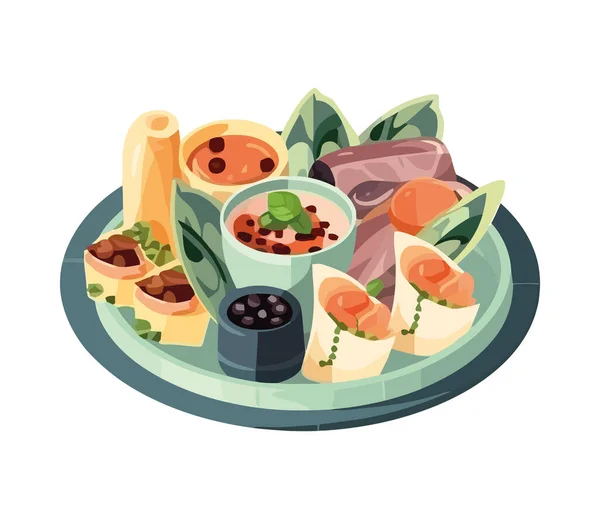 Gourmet Γεύμα Σούσι Και Λαχανικά Εικονίδιο Απομονωμένο — Διανυσματικό Αρχείο