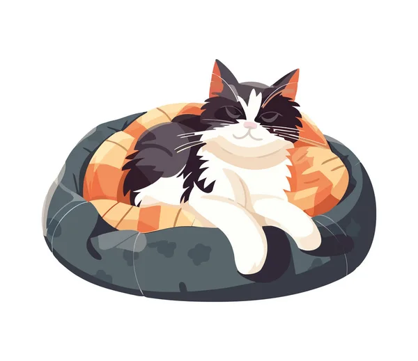 Cute Kitten Resting Pillow Icon Isolated — Stock Vector