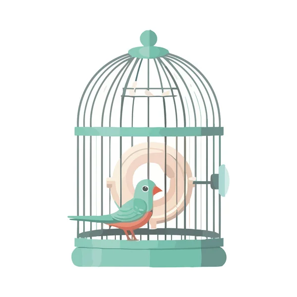 Schattige Vogel Gevangen Een Kooi Pictogram Geïsoleerd — Stockvector