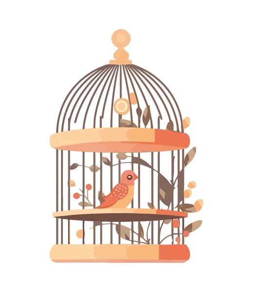 Симпатичная Птица Листвой Иконе Клетки — стоковый вектор