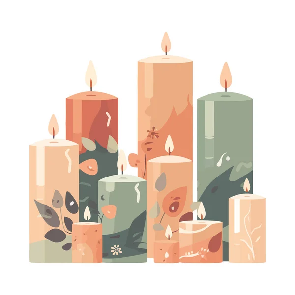 Burning Floral Candle Illuminates Icon Isolated — Stock Vector