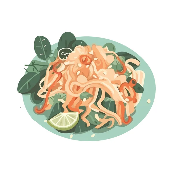 Gesundes Mittagessen Teller Meeresfrüchte Pasta Symbol Isoliert — Stockvektor