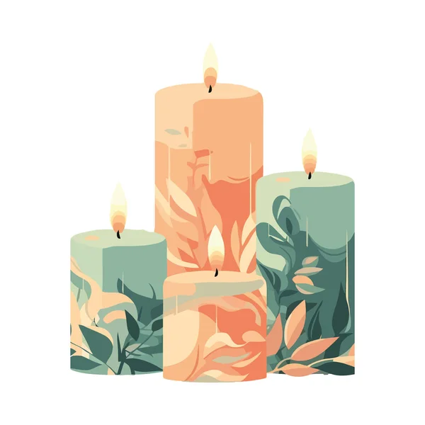 Glowing Candle Illuminates Relaxation Icon Isolated — Stock Vector