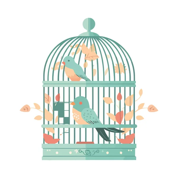 Симпатичные Птицы Ветке Клетке Иконка Изолированы — стоковый вектор