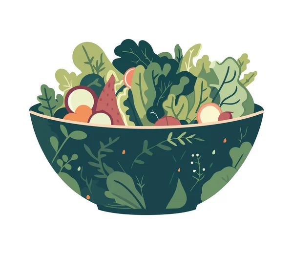 含有健康素食配料图标的新鲜有机沙拉 — 图库矢量图片