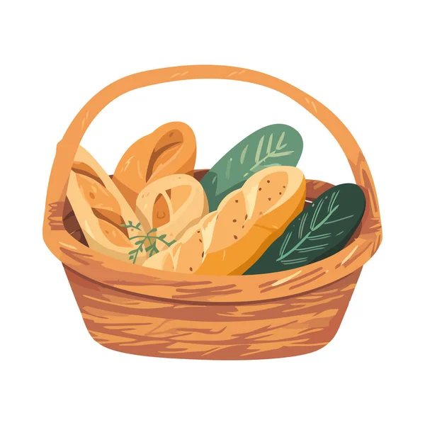 Свіжі Хліби Овочі Кошику Ізольовані — стоковий вектор