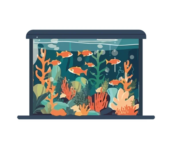 stock vector Goldfishes landscape swimming in aquarium icon isolated