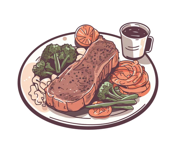 Gegrilltes Steak Und Gemüse Auf Einem Teller — Stockvektor