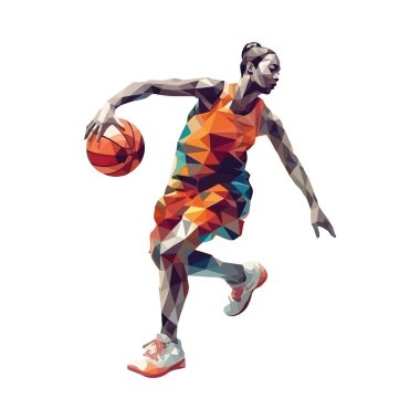 Top simgesine sahip soyut basketbol oyuncusu izole edildi