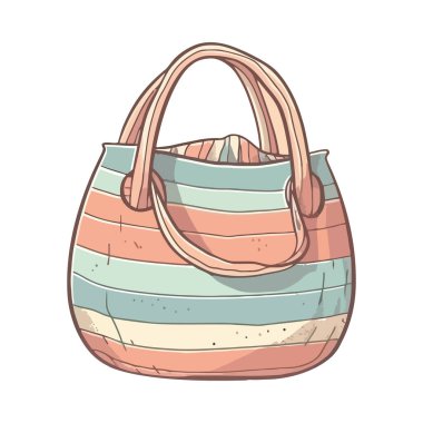 Çizgili desenli tasarım ikonu olan şık bir plaj çantası.