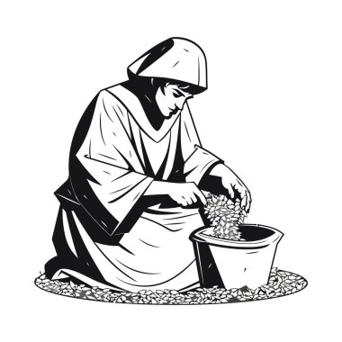 Bir adam sepet tutuyor, organik gıda ikonu hasat ediyor.