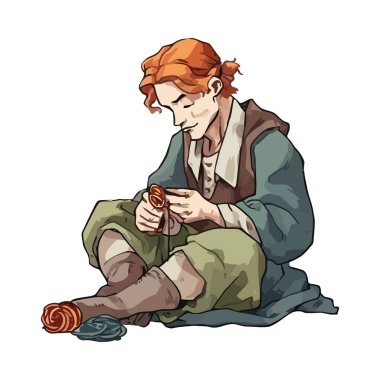 Geleneksel kıyafet ikonu içindeki ortaçağ adamı izole edildi