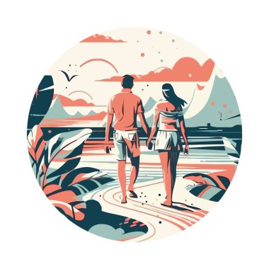 Kumda yürüyen çift, izole edilmiş günbatımı simgesinin tadını çıkarıyor