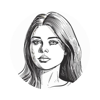 Genç yetişkin kadın yüz çizimi simgesi izole edildi