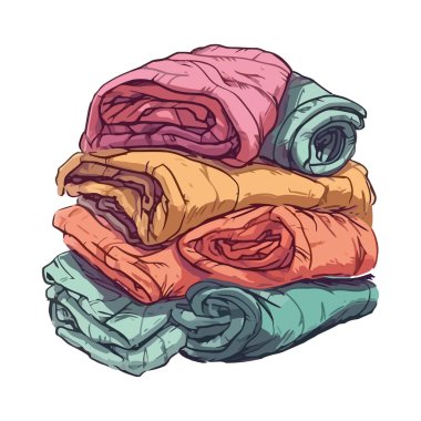 Renkli bir tekstil yığınında katlanmış giysiler izole edilmiş.