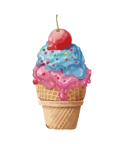 甘い夏の治療アイスクリームコーンとともにフルーツアイコン孤立 — ストックベクタ
