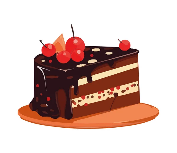 Изолированный Сладкий Торт Шоколадным Фруктовым Украшением — стоковый вектор
