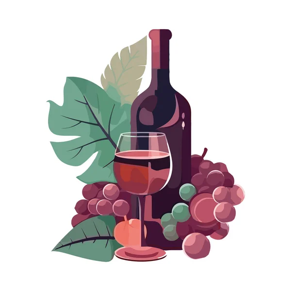 Vino Rosso Bicchiere Icona Uva Isolato — Vettoriale Stock