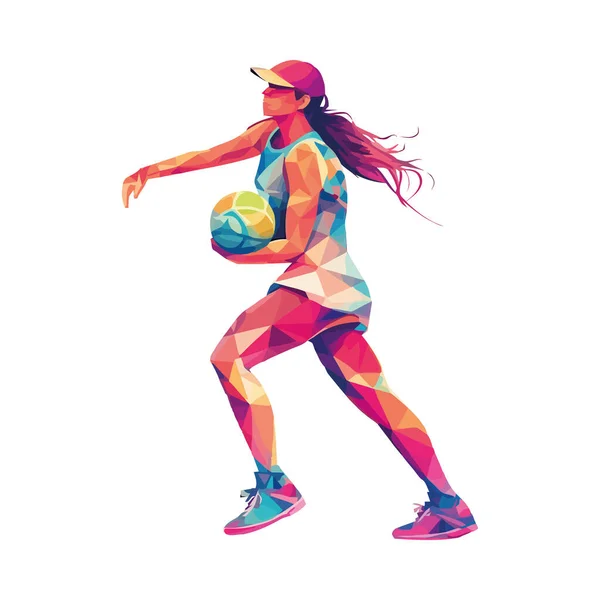 Жінки Спортсмени Грають Волейбол Значок Абстрактного Стилю Ізольовано — стоковий вектор