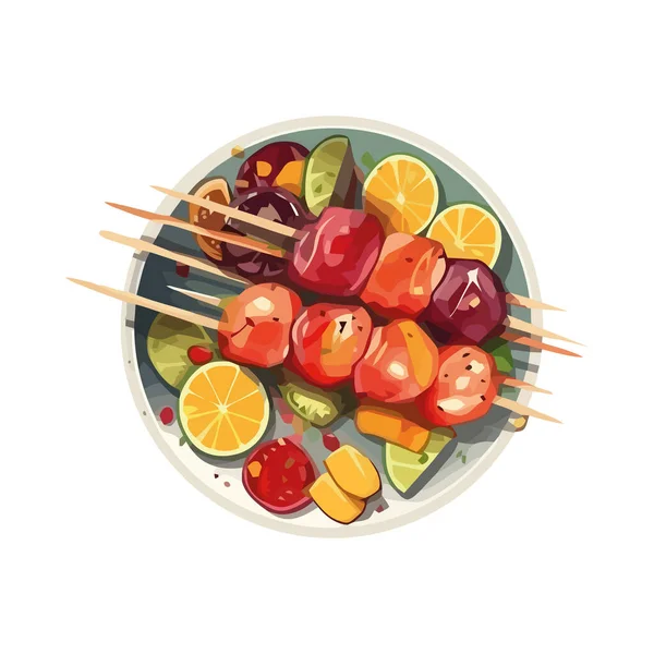 Grillat Kött Spett Med Färska Grönsaker Och Tomat Ikon — Stock vektor