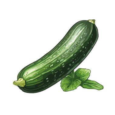 Sağlıklı taze salatalık ve bitki ikonu izole edildi.