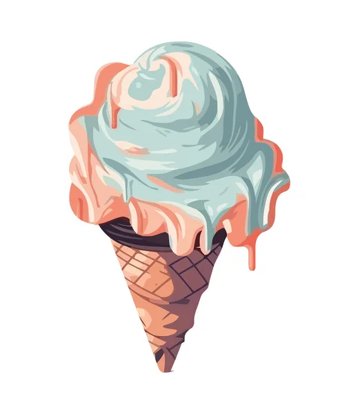 Melting Ice Cream Cone Sweet Summer Refreshment Icon Isolated — Stock Vector