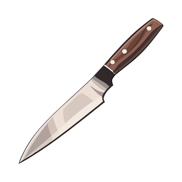 シャープな鋼のナイフ 木製の危険アイコンのハンドルを隔離 — ストックベクタ