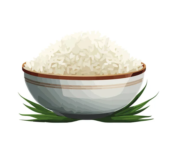 Mangkuk Nasi Organik Ikon Makanan Pokok Yang Sehat Terisolasi - Stok Vektor