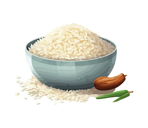 Здоровое Питание Приготовленные Пару Органические Басмати Рисовая Чаша Икона Изолированы — стоковый вектор