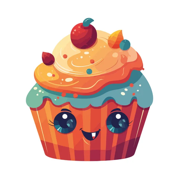 Cupcake Mignon Apporter Icône Bonheur Isolé — Image vectorielle