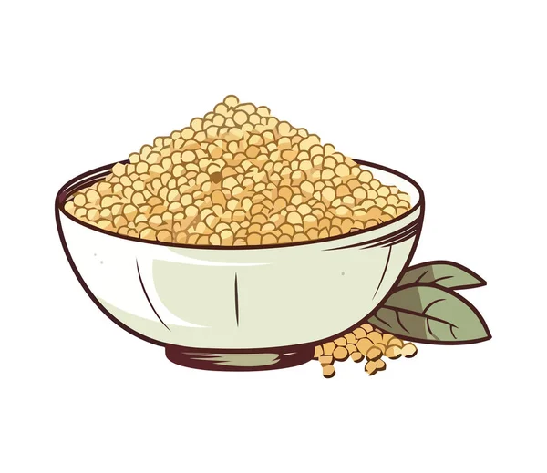 Tigela Refeição Saudável Com Ícone Planta Cereal Orgânico Isolado — Vetor de Stock