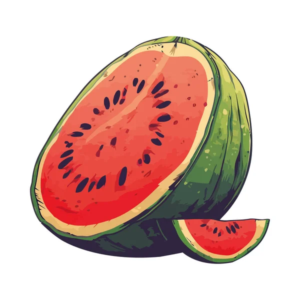 Juicy Watermelon Slice Fresh Icon Isolated — Stock Vector