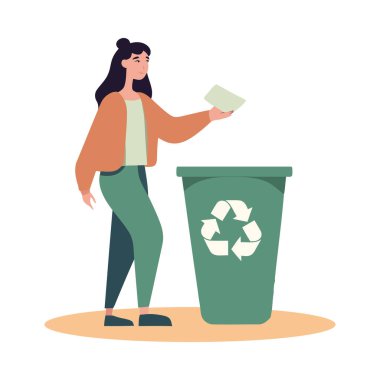 Geri dönüşüm kağıtları simgesi tutan kadın izole edildi