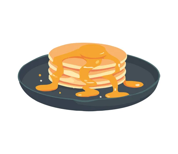 Tumpukan Pancake Manis Dengan Ikon Sirup Madu Terisolasi - Stok Vektor