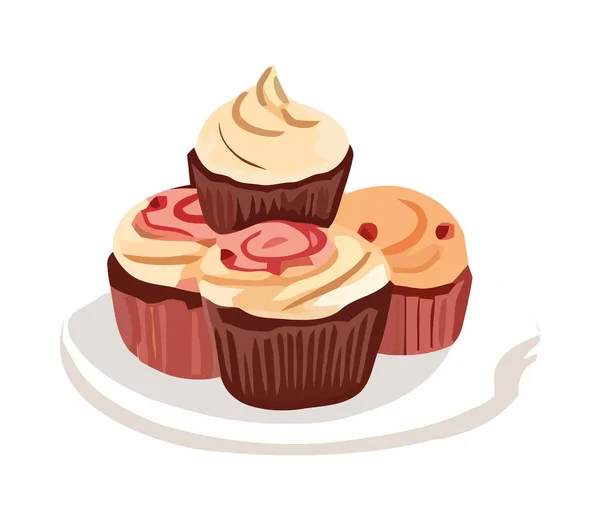 Desenho Animado Assar Cupcakes Ícone Isolado — Vetor de Stock