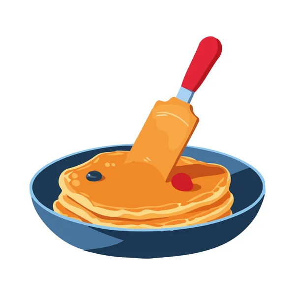 Tumpukan Pancake Dengan Ikon Madu Dan Buah Terisolasi - Stok Vektor