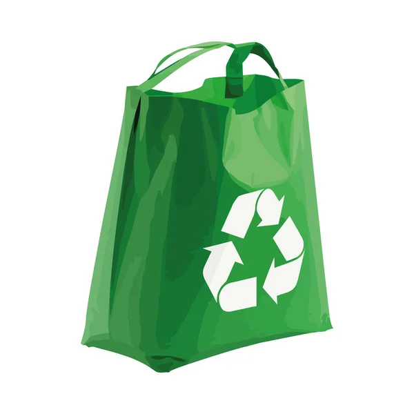 纸袋手柄上绿色回收标志孤立图标 — 图库矢量图片