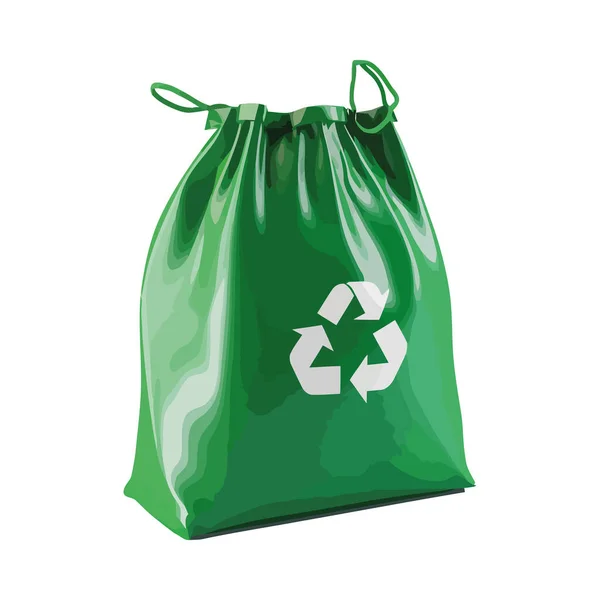装满垃圾图标的塑料袋上的绿色回收标志 — 图库矢量图片