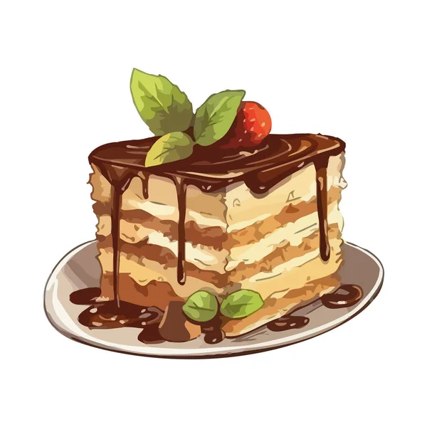 Gâteau Fromage Chocolat Crémeux Avec Icône Garniture Aux Baies Fraîches — Image vectorielle