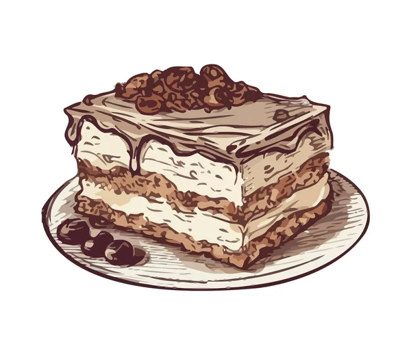 Изолированный Шоколадный Торт Взбитыми Сливками Ягодами — стоковый вектор