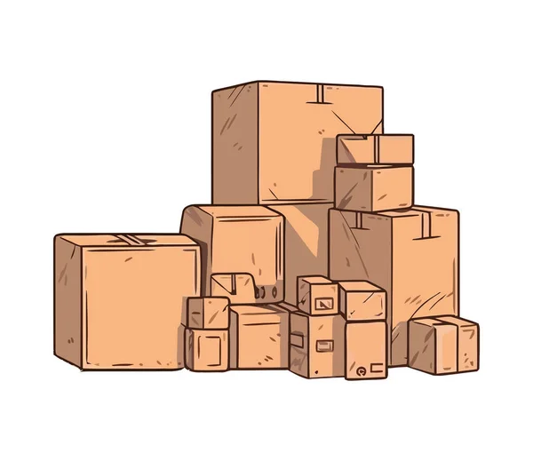 仓库中堆放纸板箱 用于隔离运输图标 — 图库矢量图片