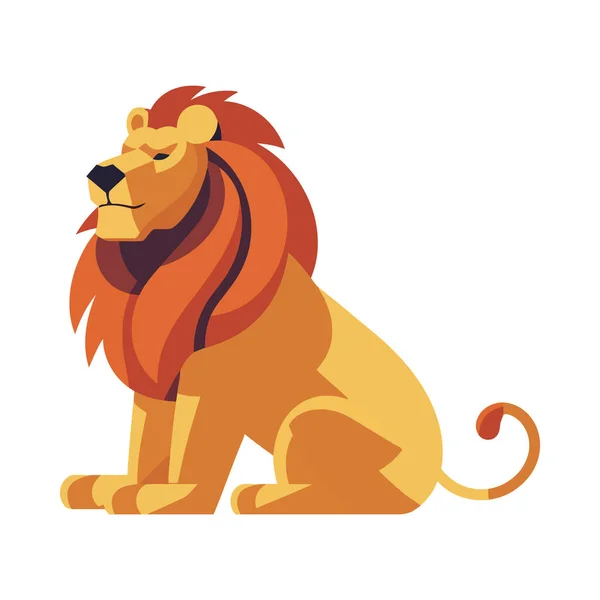 Lion Dessin Animé Mignon Avec Une Icône Crinière Majestueuse Isolé — Image vectorielle