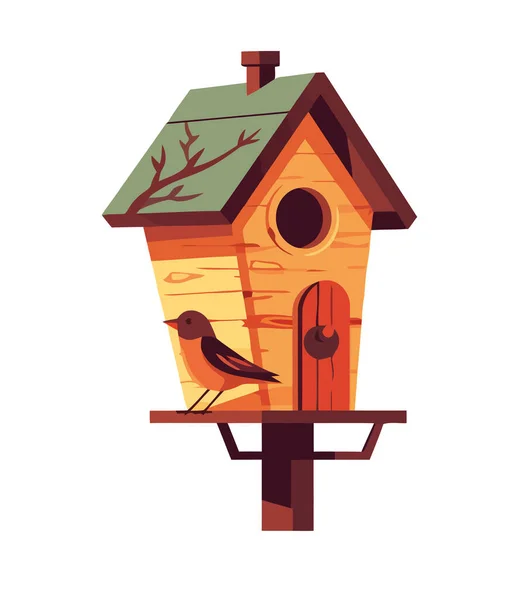 Projeto Bonito Birdhouse Ícone Ramo Árvore Isolado —  Vetores de Stock
