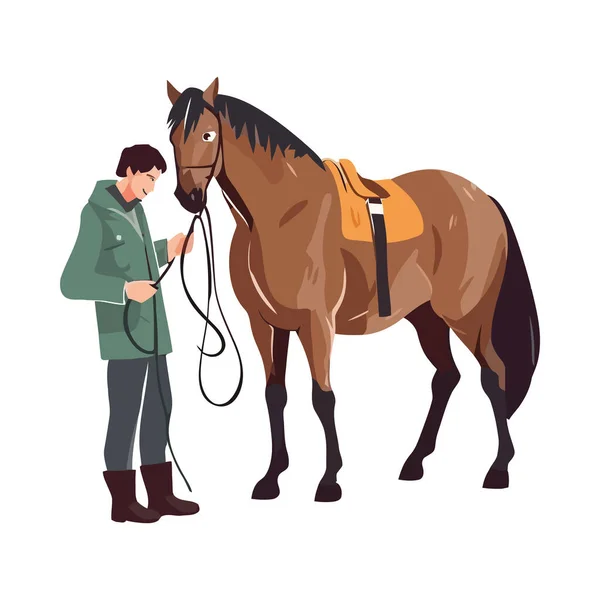 Vacker Häst Och Ryttare Man Ikon Isolerad — Stock vektor